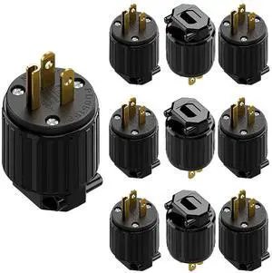 (10PACK) Nema 5-15P Male Plug, ETL Listed 15AMP/125VOLT,15A Straight DIY Male, USA/Canada 3-Prong Connector, Household AC Industrial Grade Plug Black Color (10PACK) Nema 5-15P Male Plug, ETL Listed 15AMP/125VOLT,15A Straight DIY Male, USA/Canada 3-Prong Connector, Household AC Industrial Grade Plug Black Color