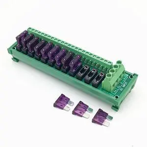 DIN Rail Mount Fuse Distribution Module, 12-Position Terminal Block, DC Power Strip DIN Rail Mount Fuse Distribution Module, 12-Position Terminal Block, DC Power Strip