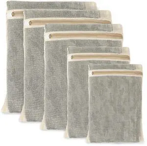 5 Pcs Cotton Mesh Laundry Bags, Sturdy Zipper Breathable Exquisite Wash Bags for Delicates, Underwear, Clothes, with 5 Sizes, Natural 5 Pcs Cotton Mesh Laundry Bags, Sturdy Zipper Breathable Exquisite Wash Bags for Delicates, Underwear, Clothes, with 5 Sizes, Natural