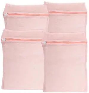 4-Piece Pink Medium Durable Organic Cotton Mesh Laundry Bags with Sturdy Zippers and Breathable Mesh are Delicate Laundry Bags for Underwear, Clothes, Pants and Socks 4-Piece Pink Medium Durable Organic Cotton Mesh Laundry Bags with Sturdy Zippers and Breathable Mesh are Delicate Laundry Bags for Underwear, Clothes, Pants and Socks