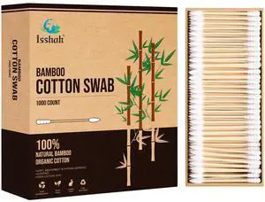 Natural Bamboo Cotton Swabs - Pointed & Spiral Tips - 1000 Count Natural Bamboo Cotton Swabs - Pointed & Spiral Tips - 1000 Count