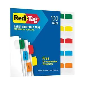 Laser Printable Tabs, Permanent Index Tabs, Customizable Adhesive Labels, Assorted Primary Colors, 1.125" x 1.25", 100 Per Pack (1006555) Laser Printable Tabs, Permanent Index Tabs, Customizable Adhesive Labels, Assorted Primary Colors, 1.125" x 1.25", 100 Per Pack (1006555)