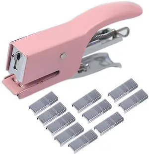 Handheld Desktop Staples, 4 Inch Labor Saving Gray Stapler for 10 Sheets Capacity with 1000 Pcs No.10 Staples (Pink) Handheld Desktop Staples, 4 Inch Labor Saving Gray Stapler for 10 Sheets Capacity with 1000 Pcs No.10 Staples (Pink)