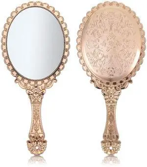 Vintage Hand Mirror, Portable ABS Vintage Handheld Mirror Rose Gold Embossed Hand Held Mirror Handheld Travel Mirrors for Women Face Makeup Travel Princess Party Favors Gift Vintage Hand Mirror, Portable ABS Vintage Handheld Mirror Rose Gold Embossed Hand Held Mirror Handheld Travel Mirrors for Women Face Makeup Travel Princess Party Favors Gift