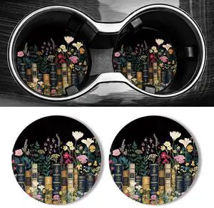 Car Coasters for Cup Holders - 2 Pack 2.75" Universal Rubber Car Cup Coaster, Non-Slip Waterproof Car Interior Accessories, Cute Car Decor Gifts for Women and Men (Books & Flowers) Car Coasters for Cup Holders - 2 Pack 2.75" Universal Rubber Car Cup Coaster, Non-Slip Waterproof Car Interior Accessories, Cute Car Decor Gifts for Women and Men (Books & Flowers)
