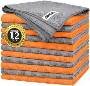 Microfiber Cleaning Cloth -Pack of 12, Highly Absorbent Cleaning Rags(Grey&Orange), 16"X12" All Purpose Cleaning Towels for Housekeeping, Kitchen, Car, Reusable Microfiber Towels Microfiber Cleaning Cloth -Pack of 12, Highly Absorbent Cleaning Rags(Grey&Orange), 16"X12" All Purpose Cleaning Towels for Housekeeping, Kitchen, Car, Reusable Microfiber Towels