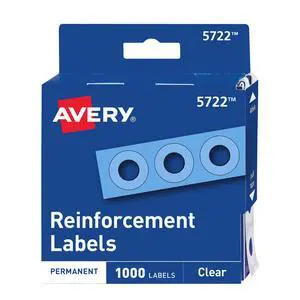 Self-Adhesive Hole Reinforcement Stickers, 1/4" Diameter Hole Punch Reinforcement Labels, Clear, Non-Printable, 1,000 Labels Total (5722) Self-Adhesive Hole Reinforcement Stickers, 1/4" Diameter Hole Punch Reinforcement Labels, Clear, Non-Printable, 1,000 Labels Total (5722)