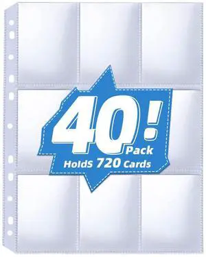 40 Pack 9 Pocket Card Sleeves Binder SheetsHolds 720 Cards, Clear Trading Card Sleeve Pages Protector for 3 Ring Binder, Fit for Baseball,Football,Game,Business Cards 40 Pack 9 Pocket Card Sleeves Binder SheetsHolds 720 Cards, Clear Trading Card Sleeve Pages Protector for 3 Ring Binder, Fit for Baseball,Football,Game,Business Cards