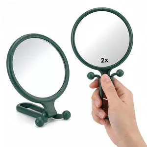 Magnifying Handheld Mirror Double Sided, Travel Makeup Hand Mirrors with 1X 2X Magnification, Small Hand/Desk Vanity Mirror (1Pc Dark Green) Magnifying Handheld Mirror Double Sided, Travel Makeup Hand Mirrors with 1X 2X Magnification, Small Hand/Desk Vanity Mirror (1Pc Dark Green)
