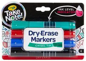 Take Note Chisel Tip Dry Erase Markers, Kids at Home Activities, Broad Line, Multicolor, 4 Count Take Note Chisel Tip Dry Erase Markers, Kids at Home Activities, Broad Line, Multicolor, 4 Count