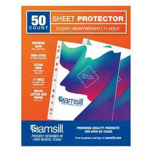50 Pack Standard Weight 11 Hole Clear Sheet Protectors, Acid Free Archival Safe, 8.5 x 11 inches, Top Loading 50 Pack Standard Weight 11 Hole Clear Sheet Protectors, Acid Free Archival Safe, 8.5 x 11 inches, Top Loading