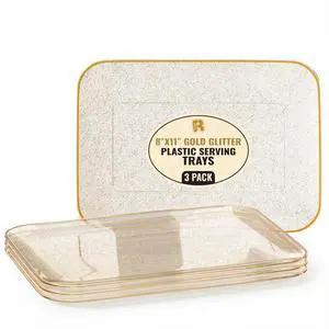 3 Pack Gold Glitter Plastic Serving Trays for Party - Gold Glittered Serving Tray 8 x 11 Inch - Heavy Duty Dessert Trays for Food - Rectangular Party Serving Trays for Entertaining 3 Pack Gold Glitter Plastic Serving Trays for Party - Gold Glittered Serving Tray 8 x 11 Inch - Heavy Duty Dessert Trays for Food - Rectangular Party Serving Trays for Entertaining