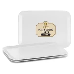 Pack White Plastic Serving Trays for Party - Rectangular, 8 by 11 in, Heavy Duty Dessert Trays for Food Pack White Plastic Serving Trays for Party - Rectangular, 8 by 11 in, Heavy Duty Dessert Trays for Food