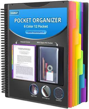 12 Pocket Plastic folders with Pockets, 6 Colors Multi Pocket Folder Binder with Dividers, Office Organizer Folder Letter Size School Supplies 12 Pocket Plastic folders with Pockets, 6 Colors Multi Pocket Folder Binder with Dividers, Office Organizer Folder Letter Size School Supplies