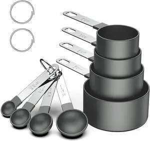 8 Pcs Measuring Cups and Spoons Set, Stackable Black Measuring Spoons for Measuring Dry and Liquid Ingredients Small Teaspoon with Plastic Head,Black 8 Pcs Measuring Cups and Spoons Set, Stackable Black Measuring Spoons for Measuring Dry and Liquid Ingredients Small Teaspoon with Plastic Head,Black