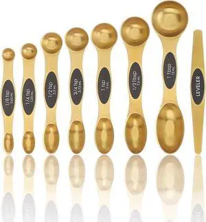 Gold Magnetic Measuring Spoons Set of 8 Stainless Steel Stackable Dual-Sided Spoons with Leveler, Fits Spice Jars, Baking & Cooking Kitchen Tools Gold Magnetic Measuring Spoons Set of 8 Stainless Steel Stackable Dual-Sided Spoons with Leveler, Fits Spice Jars, Baking & Cooking Kitchen Tools