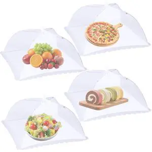 4 Pack Large Mesh Food Covers 17" x 17", Tall White Nylon Food Tents, Collapsible Pop-Up Food Cover Umbrellas for Camping, Picnics, BBQ, Parties, Plant, Flower, Fruit Cover 4 Pack Large Mesh Food Covers 17" x 17", Tall White Nylon Food Tents, Collapsible Pop-Up Food Cover Umbrellas for Camping, Picnics, BBQ, Parties, Plant, Flower, Fruit Cover