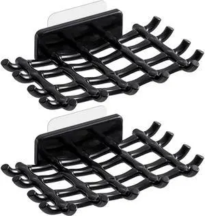 Shower Soap Holder for Wall, Adhesive Bar Soap Dish with Self Draining Grid, Side Hooks and No Drilling Mount, Black, 2 Pack Shower Soap Holder for Wall, Adhesive Bar Soap Dish with Self Draining Grid, Side Hooks and No Drilling Mount, Black, 2 Pack