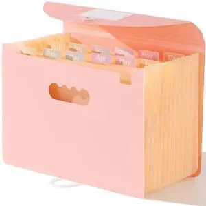 Accordion File Organizer 12 Pockets, Monthly Bill Receipt Tax Organizer, Expanding File Folders with Larger Bright Tabs, Fits Letter/A4 Size - Pink Accordion File Organizer 12 Pockets, Monthly Bill Receipt Tax Organizer, Expanding File Folders with Larger Bright Tabs, Fits Letter/A4 Size - Pink