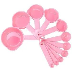 Pink Measuring Cups and Spoons Set, Plastic Measuring Cups and Spoons Set for Baking & Kitchen, Metric & US 5 Measure Cup and 6 Measure Spoon for Kids Pink Measuring Cups and Spoons Set, Plastic Measuring Cups and Spoons Set for Baking & Kitchen, Metric & US 5 Measure Cup and 6 Measure Spoon for Kids