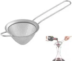 Wine Strainer for Sediment, Fine Mesh Strainer for Kitchen, Made of 304 Stainless Steel, for Smoother Taste, No-Rust, Cone Shape with Rest and Long Handle, Ideal for Wine Decanter, Silver Wine Strainer for Sediment, Fine Mesh Strainer for Kitchen, Made of 304 Stainless Steel, for Smoother Taste, No-Rust, Cone Shape with Rest and Long Handle, Ideal for Wine Decanter, Silver