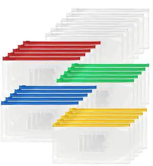 26 Clear Zip Envelope File Bill Document Bag Pocket Pencil Case with Tag Pocket, 5 Assorted Colors, 9.1 x 4.7fit A6 Sheets 26 Clear Zip Envelope File Bill Document Bag Pocket Pencil Case with Tag Pocket, 5 Assorted Colors, 9.1 x 4.7fit A6 Sheets