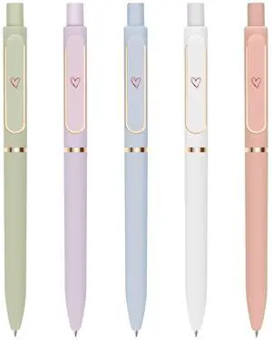 Gel Pens for Girls Women, 5 Pcs 0.5mm Black Ink Fine Point Smooth Writing Pens, Cute Heart Pattern Retractable Pens for Journaling Note Taking, Home Office Supplies (Multicolor) Gel Pens for Girls Women, 5 Pcs 0.5mm Black Ink Fine Point Smooth Writing Pens, Cute Heart Pattern Retractable Pens for Journaling Note Taking, Home Office Supplies (Multicolor)