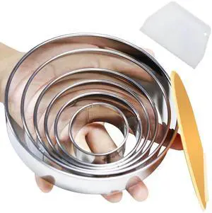 8pc Round & Circle Cookie Cutter Set with 2 Scrapers - 6 Stainless Steel Biscuit Cutters (2"-6", 1.18" Deep) - Includes 6" Bench Scraper & Silicone Bowl Scraper - Tools for Pastry, Donuts & Scones 8pc Round & Circle Cookie Cutter Set with 2 Scrapers - 6 Stainless Steel Biscuit Cutters (2"-6", 1.18" Deep) - Includes 6" Bench Scraper & Silicone Bowl Scraper - Tools for Pastry, Donuts & Scones