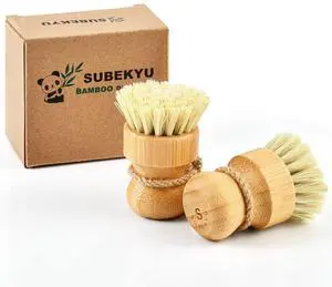Bamboo Dish Scrub Brushes for Kitchen, Wooden Cleaning Scrubbers Set for Washing Cast Iron Pan/Pot, Natural Sisal Bristles, Set of 2 Bamboo Dish Scrub Brushes for Kitchen, Wooden Cleaning Scrubbers Set for Washing Cast Iron Pan/Pot, Natural Sisal Bristles, Set of 2
