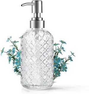 14 OZ Refillable Glass Soap Dispenser for Hand Soap & Lotion, Clear 14 OZ Refillable Glass Soap Dispenser for Hand Soap & Lotion, Clear