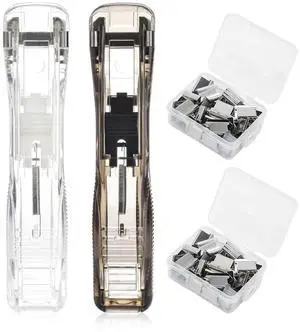 Portable Binder Clip Stapler, Includes 100 Reusable Clips, Handheld Paper Clam Clip Dispenser Large Size, Mini Push Stapler Clamp Staplers for Desktop Document Home School Desk Office(2PCS) Portable Binder Clip Stapler, Includes 100 Reusable Clips, Handheld Paper Clam Clip Dispenser Large Size, Mini Push Stapler Clamp Staplers for Desktop Document Home School Desk Office(2PCS)