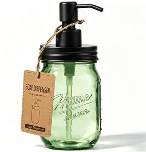 16OZ Green Glass Mason Jar Liquid Soap Dispenser, Metal Pump Lid, Regular Mouth Refillable Countertop Soap Dispenser For Bathroom Kitchen, Hand Soap/Dish Soap/Lotion Soap/Shampoo, Black 1Pack 16OZ Green Glass Mason Jar Liquid Soap Dispenser, Metal Pump Lid, Regular Mouth Refillable Countertop Soap Dispenser For Bathroom Kitchen, Hand Soap/Dish Soap/Lotion Soap/Shampoo, Black 1Pack