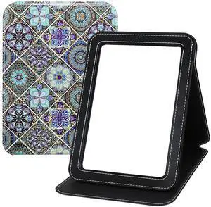 Large Folding Mirror Portable, Travel Foldable PU Adjustable Rectangular Ultrathin Vanity Mirror Rounded Corner with Multi Stand Angle, for Travel, Camping,Home 9x7 Inch Large Folding Mirror Portable, Travel Foldable PU Adjustable Rectangular Ultrathin Vanity Mirror Rounded Corner with Multi Stand Angle, for Travel, Camping,Home 9x7 Inch