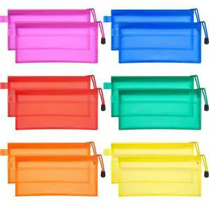 12 Pcs Mesh Zipper Pouch Bags Pencil Pouch Zipper File Bags Waterproof Plastic Double Layer for Pen Cosmetics Office Supplies Travel Accessories 6 Colors 12 Pcs Mesh Zipper Pouch Bags Pencil Pouch Zipper File Bags Waterproof Plastic Double Layer for Pen Cosmetics Office Supplies Travel Accessories 6 Colors