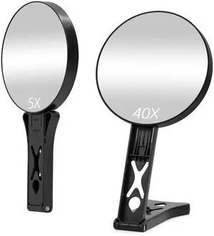 Magnifying Mirror 40X/5X Double Sided Hand Mirror, Precision Makeup at 40X Magnification & Overall View at 5XTravel Handheld Magnified Makeup Mirror with Handle & Table Stand, Vanity Cosmetic Mirror Magnifying Mirror 40X/5X Double Sided Hand Mirror, Precision Makeup at 40X Magnification & Overall View at 5XTravel Handheld Magnified Makeup Mirror with Handle & Table Stand, Vanity Cosmetic Mirror