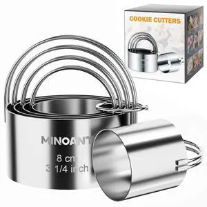 Round Cookie Cutters with Handle - Donut Hole Cookie Biscuit Cutter Set(5 Pieces/Set), Stainless Steel Circle Cutters Donut Cutter Mold Tool with Ring for Baking, Biscuits, Cakes, Sandwiches Round Cookie Cutters with Handle - Donut Hole Cookie Biscuit Cutter Set(5 Pieces/Set), Stainless Steel Circle Cutters Donut Cutter Mold Tool with Ring for Baking, Biscuits, Cakes, Sandwiches