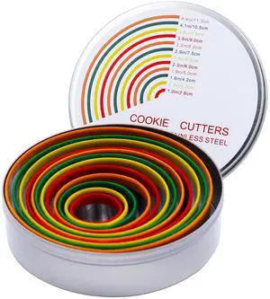 Round Cookie Biscuit Cutter Set, 12 Pack Pastry Cutters in Graduated Sizes for Donut, Dough, Fondant, Clay, Stainless Steel Circle Cutter Cake Ring Molds with Colorful Rubber Coating Round Cookie Biscuit Cutter Set, 12 Pack Pastry Cutters in Graduated Sizes for Donut, Dough, Fondant, Clay, Stainless Steel Circle Cutter Cake Ring Molds with Colorful Rubber Coating