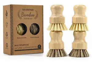 4 Pack Bamboo Dish Brush Set, Natural Palm Dish Scrubber for Pots and Vegetables, Sisal Bristle Bamboo Scrub Brush for Cleaning Dishes and Pans 4 Pack Bamboo Dish Brush Set, Natural Palm Dish Scrubber for Pots and Vegetables, Sisal Bristle Bamboo Scrub Brush for Cleaning Dishes and Pans