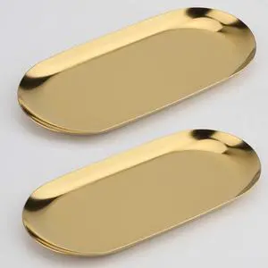 Stainless Steel Decorative Tray, Set of 2, 7 Inch Long, Jewelry Dish Cosmetics Organizer Bathroom Clutter Serving Platter Small Storage Tray, Oval, Gold Stainless Steel Decorative Tray, Set of 2, 7 Inch Long, Jewelry Dish Cosmetics Organizer Bathroom Clutter Serving Platter Small Storage Tray, Oval, Gold