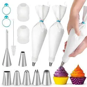 Piping Bags and Tips Set 2 Reusable Piping Bags, 7 Piping Tips, Couplers & Cleaning Brush, Heavy-Duty Leak-Proof Cake Decorating Kit for Beginners & Professional Bakers (14pcs) Piping Bags and Tips Set 2 Reusable Piping Bags, 7 Piping Tips, Couplers & Cleaning Brush, Heavy-Duty Leak-Proof Cake Decorating Kit for Beginners & Professional Bakers (14pcs)