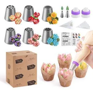 46 Pcs Russian Piping Tips Set, Upgraded Piping Bags and Tips Set, Cake Decorating Kit with 6 Russian Piping Tip, 2 Leaf Piping Tip, 2 Couplers, 36 Piping Bags for Cupcake, Cookie, Baking 46 Pcs Russian Piping Tips Set, Upgraded Piping Bags and Tips Set, Cake Decorating Kit with 6 Russian Piping Tip, 2 Leaf Piping Tip, 2 Couplers, 36 Piping Bags for Cupcake, Cookie, Baking