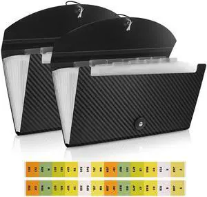 Expanding File Folder with Tabs and Elastic Closure, 13 Pocket File Organizer for A4 Documents, Receipt & Bill Organizer, Portable Document Holder for Home Office School Travel, Black 2 Pack Expanding File Folder with Tabs and Elastic Closure, 13 Pocket File Organizer for A4 Documents, Receipt & Bill Organizer, Portable Document Holder for Home Office School Travel, Black 2 Pack