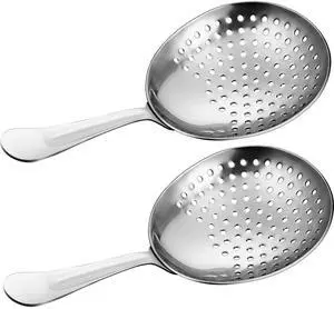 2 Pack Julep Strainers Stainless Steel Strainer Cocktail Spoon for Loose Tea Filter Practical Bar Colander Tool for Commercial Bar Use (Silver) 2 Pack Julep Strainers Stainless Steel Strainer Cocktail Spoon for Loose Tea Filter Practical Bar Colander Tool for Commercial Bar Use (Silver)