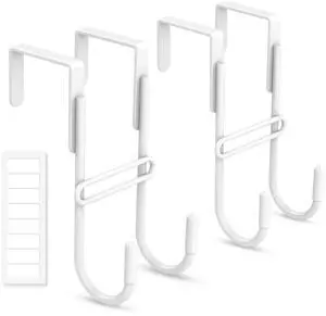 2 PCS Over the Door Hooks, Heavy Duty Double Hanger with Non-Slip Pads, No-Drill Metal Hook for Hanging Coats Towels Robes Closet Bathroom Bedroom, Fits 1.5 Inch Door Thickness, 5.12" Long, White 2 PCS Over the Door Hooks, Heavy Duty Double Hanger with Non-Slip Pads, No-Drill Metal Hook for Hanging Coats Towels Robes Closet Bathroom Bedroom, Fits 1.5 Inch Door Thickness, 5.12" Long, White