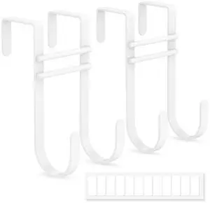 Over the Door Hooks, No Assembly Required 2 PCS Double Hanger Heavy Duty Metal Towel Rack with Soft Pads, Organizer for Coat, Bag, Robe-Fits Bathroom, Closet Dorm Up to 1 1/2", 5.12" Long, White Over the Door Hooks, No Assembly Required 2 PCS Double Hanger Heavy Duty Metal Towel Rack with Soft Pads, Organizer for Coat, Bag, Robe-Fits Bathroom, Closet Dorm Up to 1 1/2", 5.12" Long, White