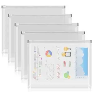 5PCS Plastic Envelopes, A4 Letter Size Poly Zip Envelopes File Folders, Translucent Expanding Document Wallet Pouch with Zipper for School and Office Supplies, 12.8 x 9.4 Inches, Clear 5PCS Plastic Envelopes, A4 Letter Size Poly Zip Envelopes File Folders, Translucent Expanding Document Wallet Pouch with Zipper for School and Office Supplies, 12.8 x 9.4 Inches, Clear