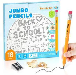 Jumbo Pencils - 18 Pack Triangle Pre sharpened Pencils #2 HB with Top Erasers & Sharpener, for kids Ages 4-8, Kindergarten School Supplies, Ideal for Home, Classroom Jumbo Pencils - 18 Pack Triangle Pre sharpened Pencils #2 HB with Top Erasers & Sharpener, for kids Ages 4-8, Kindergarten School Supplies, Ideal for Home, Classroom