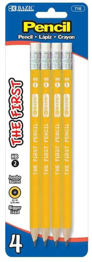 Pre-Sharpened #2 HB Jumbo Pencils, Latex Free Eraser, Premium Wood Pre Sharpened Yellow Pencils for School Office (4/Pack), 1-Pack Pre-Sharpened #2 HB Jumbo Pencils, Latex Free Eraser, Premium Wood Pre Sharpened Yellow Pencils for School Office (4/Pack), 1-Pack