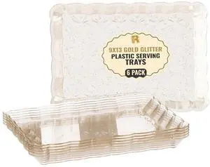 6 Pack Gold Glitter Plastic Serving Trays for Party, 9 x 13 Inch - Heavy Duty Plastic Gold Trays for Food - Rectangular Party Serving Platters 6 Pack Gold Glitter Plastic Serving Trays for Party, 9 x 13 Inch - Heavy Duty Plastic Gold Trays for Food - Rectangular Party Serving Platters