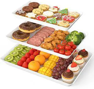 3 Pack Serving Tray, White Rectangular Appetizer Platters for Party, Catering, Buffet, Large Reusable Serving Dishes for Snacks, Fruit, Dessert, 3 Size Set 16 * 11", 14 * 9", 12 * 7" 3 Pack Serving Tray, White Rectangular Appetizer Platters for Party, Catering, Buffet, Large Reusable Serving Dishes for Snacks, Fruit, Dessert, 3 Size Set 16 * 11", 14 * 9", 12 * 7"